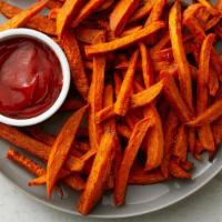 Vegan Sweet  Potato Fries · Homemade sweet potato fries served with vegan dip.