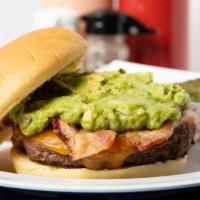 Guac Burger · 6 oz. burger, bacon, guacamole, cheddar cheese.