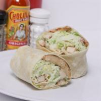 Chicken Caesar Wrap · Marinated grilled chicken, lettuce, grated parmesan cheese, Caesar dressing.