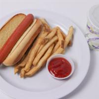 Hot Dog Combo · Hot dog, fries and drink.