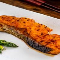 Salmon Teriyaki · Served with jasmine rice or brown rice and salad.