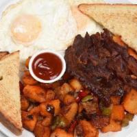 Home Fries Platter · Served with toast, eggs, cheese, and choice of bacon or sausage.