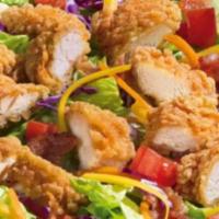 Crunch Ranch Chicken Salad · Sliced chicken tenderloins, mixed mesclun, cheddar cheese, cherry tomatoes, red onions,  cuc...