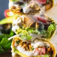 Hot Mexican (Wrap Or Panini) · Marinated chicken breast, cheddar cheese, fried jalapeño, spread of guacamole, chopped tomat...