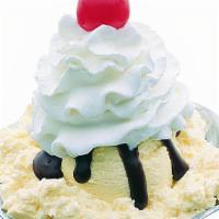 Hot Fudge Sundae · The best hot fudge anywhere topped with whipped cream, cherry and shaved almonds.