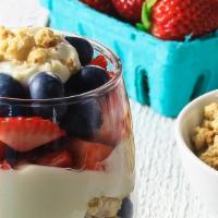 Greek Yogurt Parfait · Greek Yogurt, Seasonal Fruit & Granola. Served With Orange Blossom Honey.