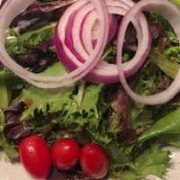 Limani House · Crisp Red Leaf, Mixed Greens, Cucumbers, Red Onion, Grape Tomatoes, Greek Olives, Balsamic V...