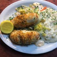 Stuffed Flounder  · Crabmeat Stuffing, Garlic Mashed Potatoes and Fresh Vegetables.