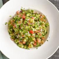 Shirazi Salad (Lunch) · Diced cucumber, tomato, red onion, and parsley.