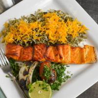 Salmon Kebob (Lunch) · Cubes of salmon, grilled to perfection, broiled to perfection.