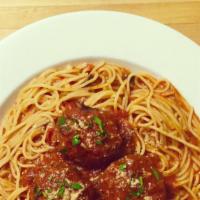 Spaghetti & Meatballs · Served with soup or salad.