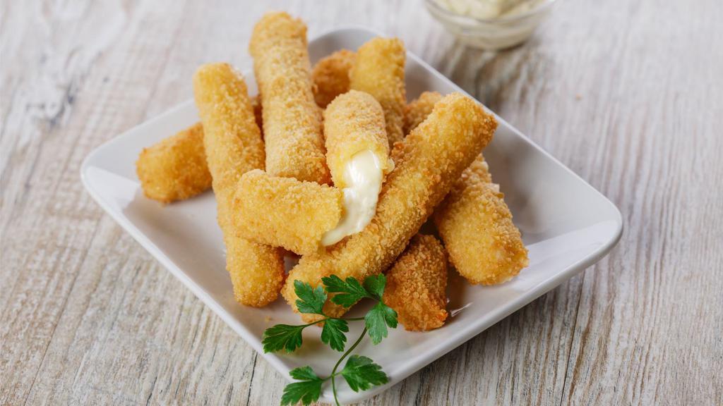 Mozzarella Sticks · Deep fried cheese sticks. Crispy on the outside, gooey on the inside. Virtually guaranteed to be a table favorite! Served with a side of marinara sauce.