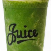 Earth Smoothie · SPINACH, KALE, FRESH PRESSED APPLE JUICE, BANANA, AVOCADO, Organic SUPERGREENS. Can be made ...