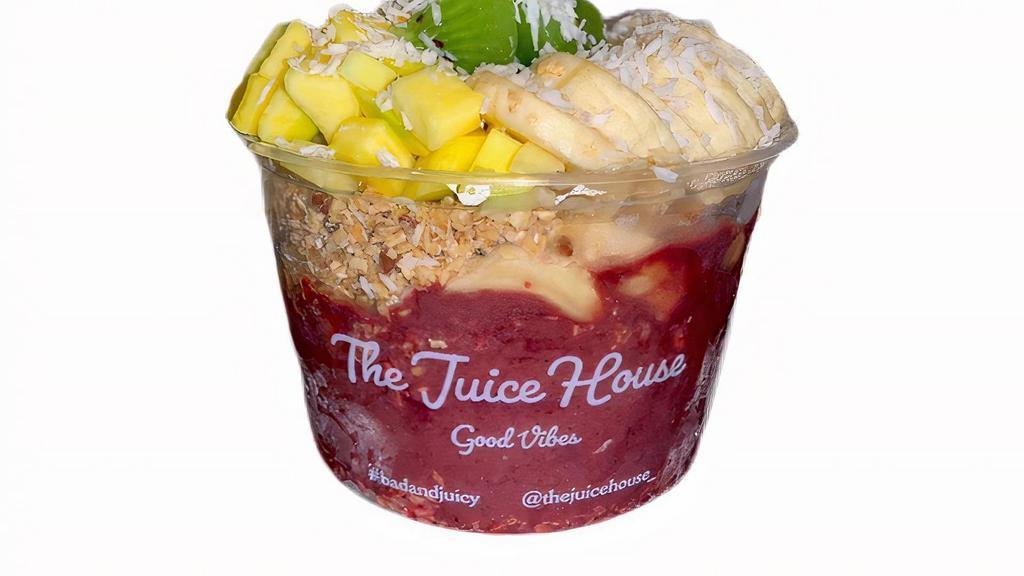 Huihou Acai Bowl · Organic ACAI Base: Topped with MANGO, PINEAPPLE, BANANA, KIWI, Organic COCONUT FLAKES, Organic GRAWNOLA, and Raw Local HONEY or Organic AGAVE - put in note. *Grawnola contains coconut* *Can be made in a No Nut area* We DO NOT swap bases (base as is), split bowls, add extra base, sell the base alone or separate items. ALL Produce Organic/Local whenever possible. Additional charges may be applied.