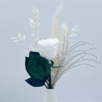 Boho Bud Vase · A white Preserved Rose in a Ceramic Bud Vase with dried pampas and more