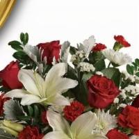 Scarlet Enchantment · Red, white, and off-white colored flowers in exquisite bouquet.