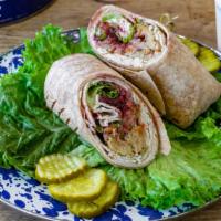 Thanksgiving Wrap · Fresh roasted turkey, stuffing, cranberry sauce and romaine in a whole wheat wrap.