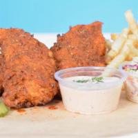 3 Jumbo Hot Tender Combo · 3 of our famous, jumbo, hand-breaded chicken tenders drenched in Nashville Hot Sauce. Served...