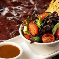 Mini Lux Salad · Baby Greens, Tomatoes with Garlic Croutons