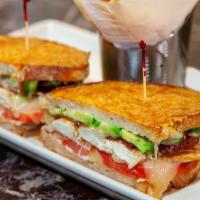 Chicken, Bacon And Avocado Melt · On Grilled Artisan Bread, with Melted Cheese, Tomato and Garlic-Herb Mayonnaise