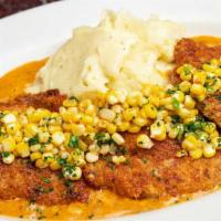 Bourbon Street Chicken · Sauteed Chicken Breast with Tasso-Garlic Breadcrumbs, Mashed Potatoes, Buttered Corn and a S...