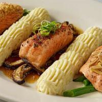 Salmon Three Ways · Fresh Salmon Prepared in Three Styles; Soy Glazed with Shiitake Mushrooms, Horseradish Crust...