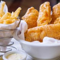 Crispy Fish & Chips · Tempura Style Served with Peanut Cole Slaw, French Fries and Our Own Tartar Sauce