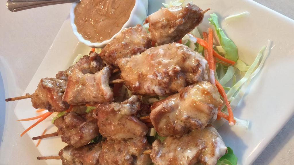 Sa-Tay (Thai B.B.Q Sticks) · Marinated and grilled chicken, beef or pork kebabs served with a peanut dipping sauce. Also available with your choice of  Eggplant or Tofu.
