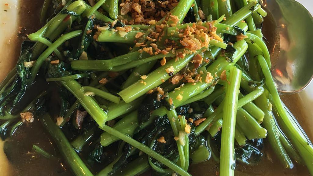 Ong Choi · Stir-fry morning glory, garlic in a yellow bean sauce.