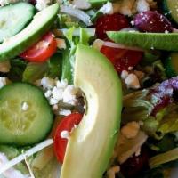California Greek Salad · tomato, onion, avocado, cucumbers, kalamata olives. feta cheese, greek vinaigrette. *** all ...