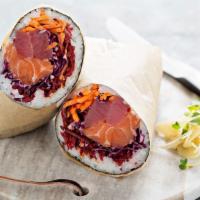 Poké Burrito · Create your own Poké Burrito wrapped in sushi rice and roasted seaweed Choose your proteins,...