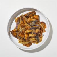 Chinese Eggplant · Spicy chili sautéed with fresh eggplant in a chili garlic brown sauce.