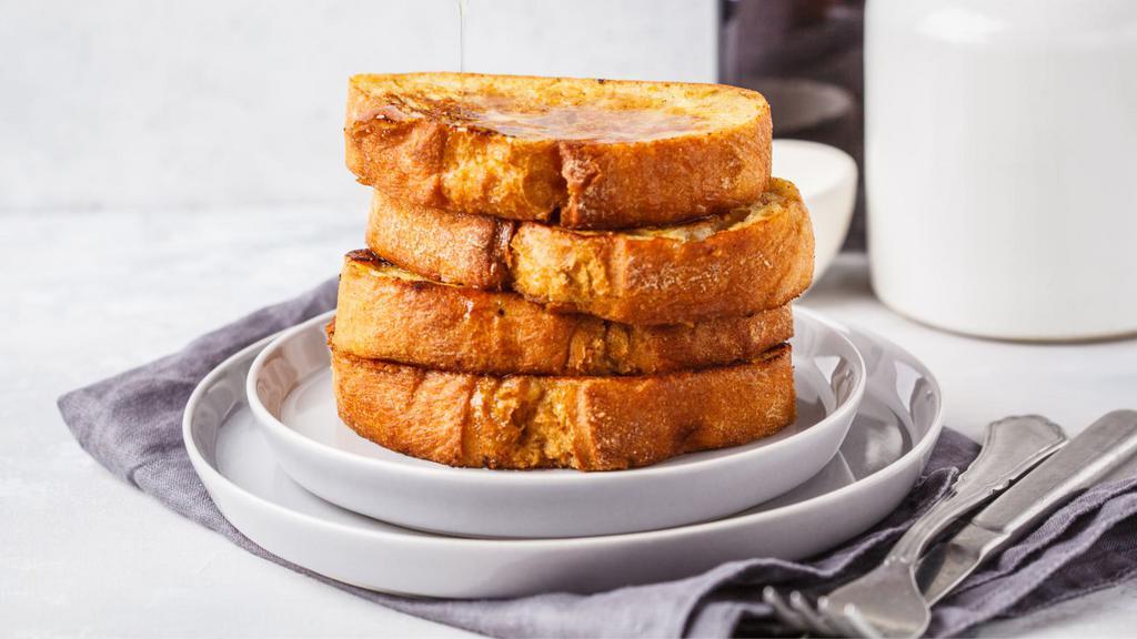Classic French Toast Platter (3 Pcs) · Classic soft and fluffy bread dipped in a mixture of egg and milk and sautéed, with a side of meat and eggs.