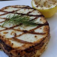 Grilled Talagani / Talagani Psito · Talagani Cheese (sheep milk), Lemon, Olive Oil, Greek Oregano