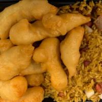 Sweet & Sour Chicken Special Combo · Served with egg roll and pork fried rice.