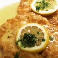 Chicken Francese · Choice of Spinach or Broccoli.