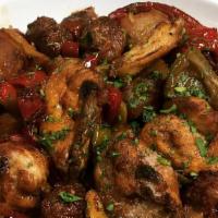Chicken Scarparella Loaded · Chicken Scarparella loaded with hot cherry peppers, vinegar peppers, potatoes, and sausage