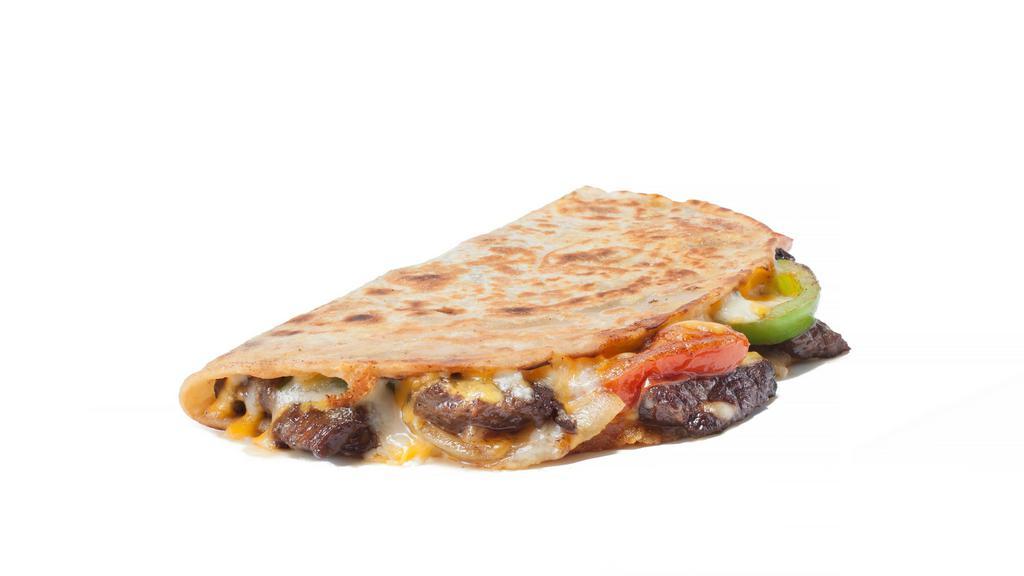 Beef Fajita Quesadilla · Grilled beef fajitas with bell peppers, onions, tomatoes and topped with shredded cheese.