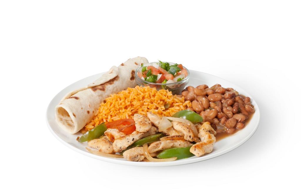 Chicken Fajita Plate · Grilled chicken breast fajitas with bell peppers, onions and tomatoes.