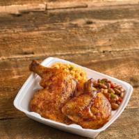 Half Chicken Plate · Baked chicken seasoned to perfection.
