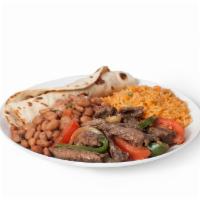 Beef Fajita Plate · Grilled beef fajita with bell peppers, onions and tomatoes.