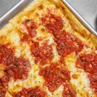 Grandma Pizza · Thin sicilian crust topped with mozzarella cheese a chunky tomato sauce and fresh garlic.