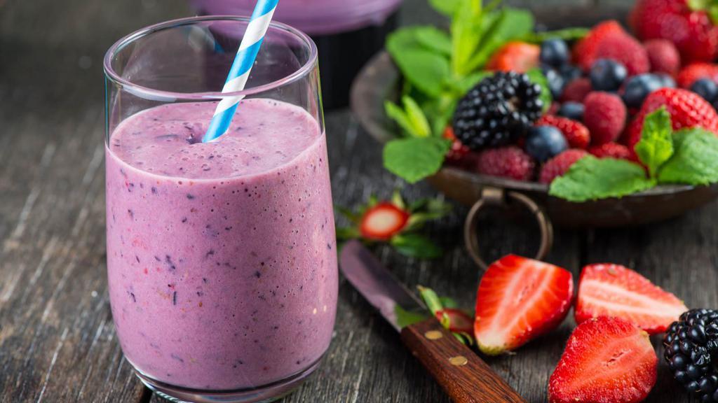 January Berry Smoothie · Delicious, Sweet Smoothie prepared with raspberry, blueberry, strawberry, honey, and cranberry juice.