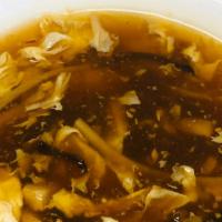 Hot & Sour Soup (16Oz) · Egg, diced bamboo shoots, and soft tofu. no meat