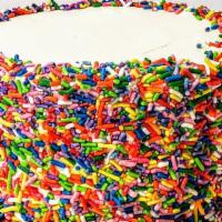 Sprinkle Cake · Vanilla Cake, Vanilla Buttercream, covered in Rainbow  Sprinkles