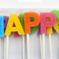 Happy Birthday Spelled Out Candles · Colorful and bold candles that each feature a letter of 