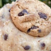 Cookie Dough Cupcakes · Vanilla Cupcake with Cookie Dough Buttercream & topped with a Chocolate Chip Cookie.