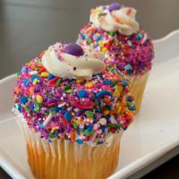 Funfetti Cupcakes · Funfetti cupcake with colorful buttercream.