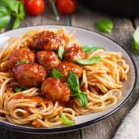 Meatball Spaghetti · Mouthwatering Spaghetti dish prepared with Marinated Meatballs, Linguine pasta and Marinara ...