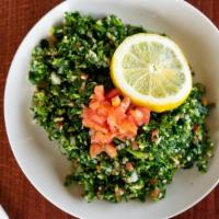 Tabbouleh · Levantine salad made mostly of finely chopped parsley, with tomatoes, mint, onion, and bulgu...